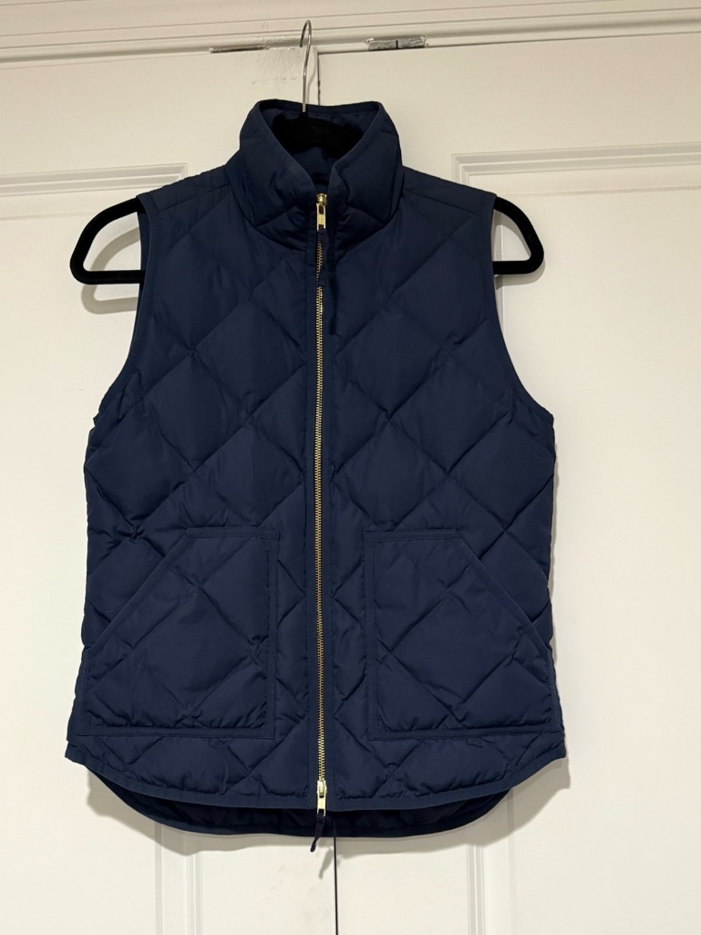 J. Crew Navy Quilted Puffer Vest with Gold-Tone Zipper